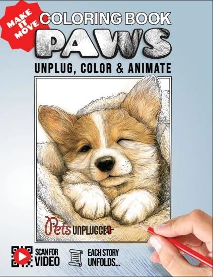 PAWS interactive dog coloring book front cover